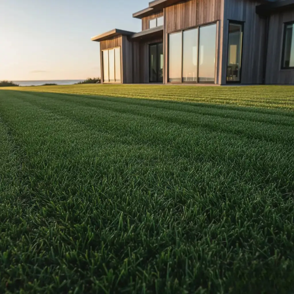 Beautiful green lawn maintained by Orange Bear